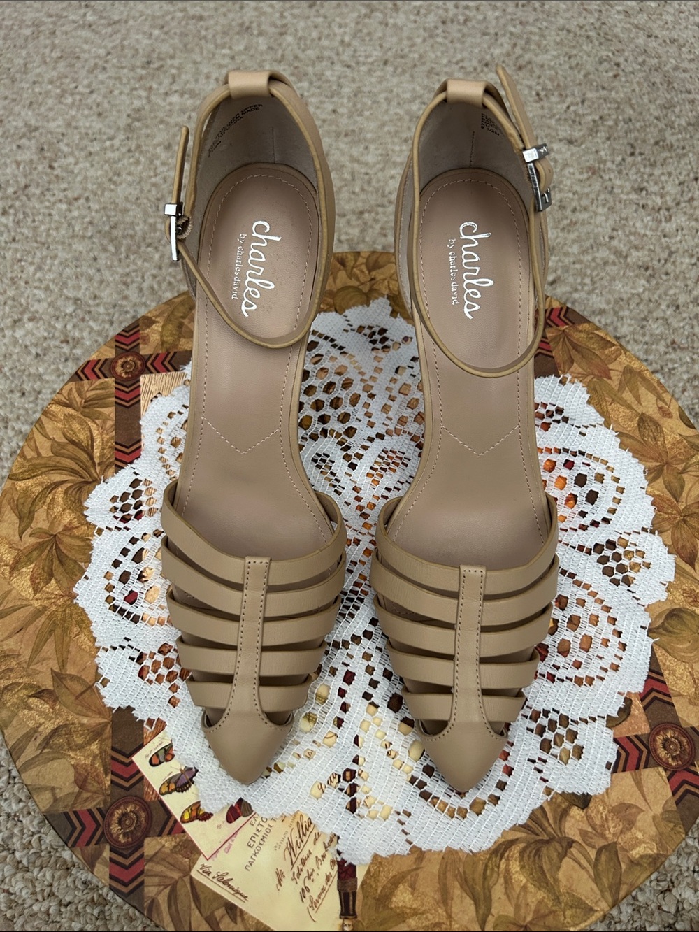 Charles By Charles David Tan Strappy Pointed-Toe Ankle-Heel Sandals